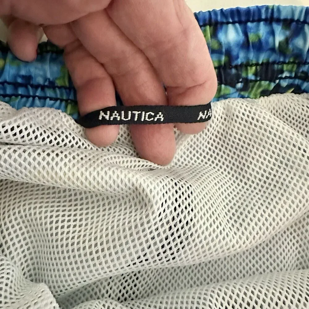 Vintage Men's Nautica Aquarium Pattern Navy‎ Swim Trunk Shorts Size Large